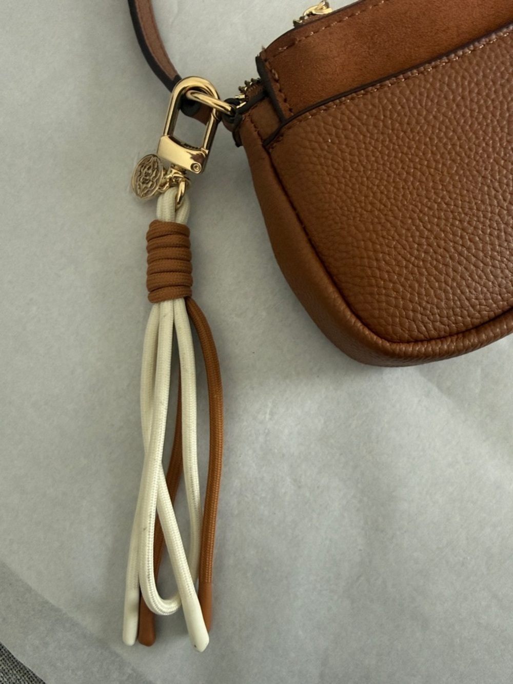 Nanette Lepore Cognac Pebble Leather Mini Shoulder Bag with Tassel - Picture 9 of 12